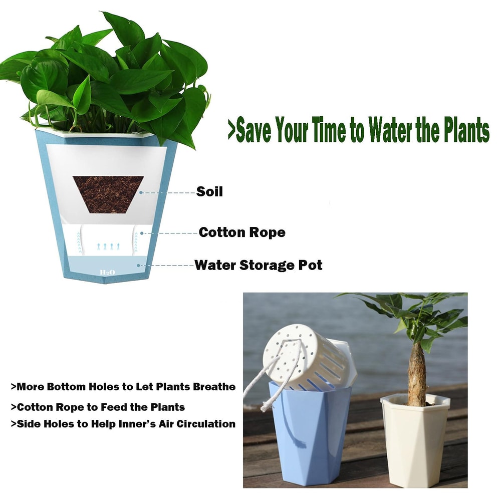 Diamond Self Watering Planter Pot for Indoor Plants and Home Garden Decor