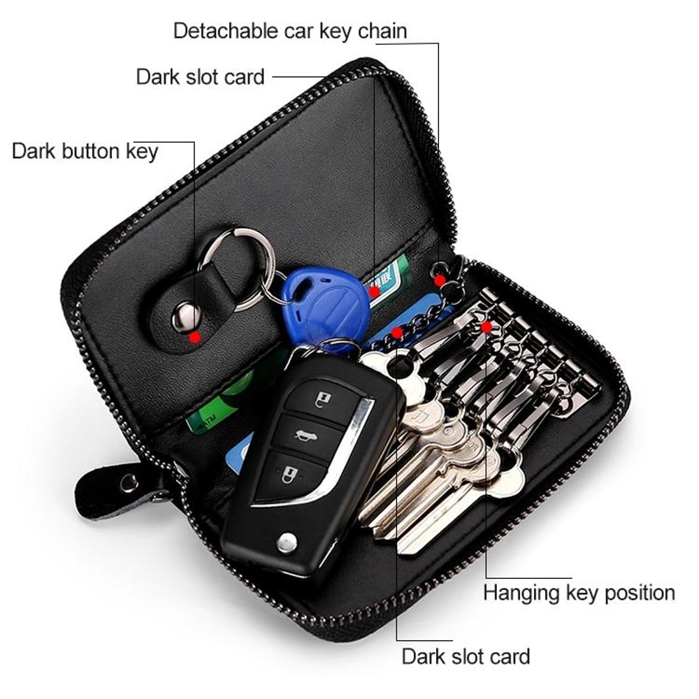 Leather Key Holder Wallet Large Capacity Zip Key Case Card Organizer 2