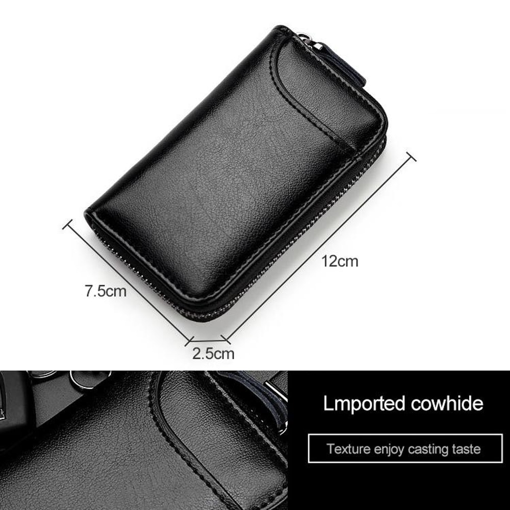Leather Key Holder Wallet Large Capacity Zip Key Case Card Organizer 3