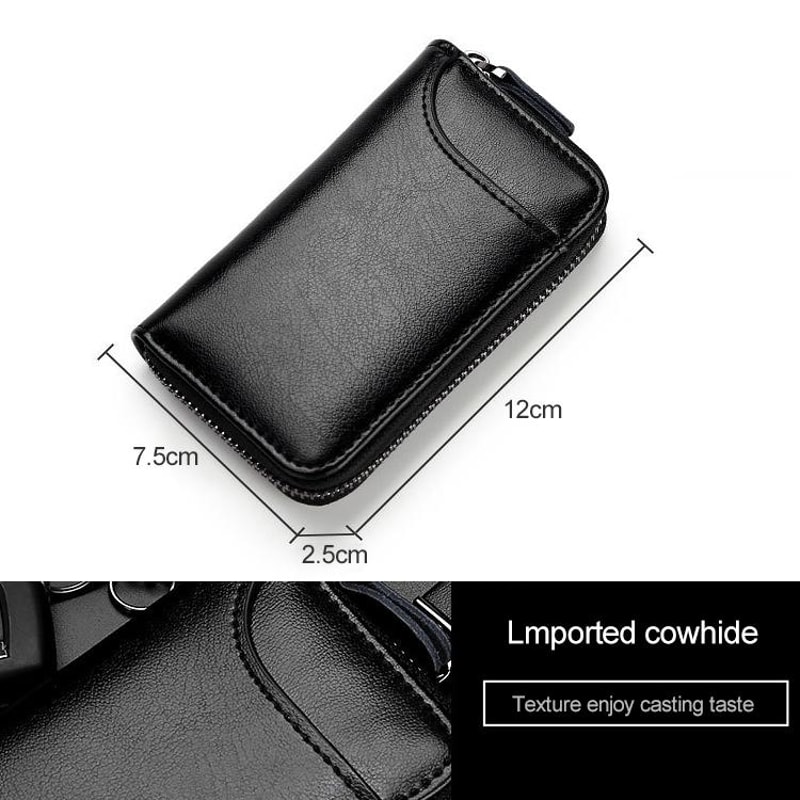 Leather Key Holder Wallet Large Capacity Zip Key Case Card Organizer 3