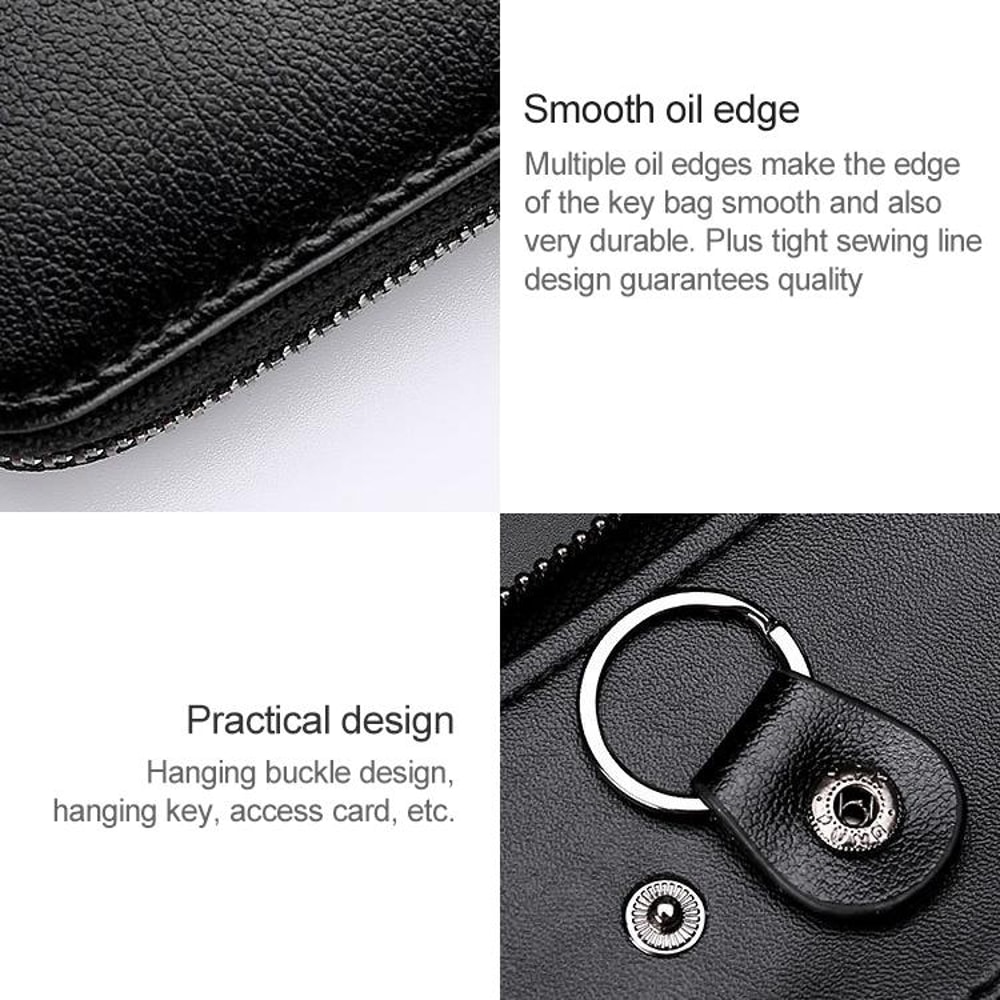 Leather Key Holder Wallet Large Capacity Zip Key Case Card Organizer 5