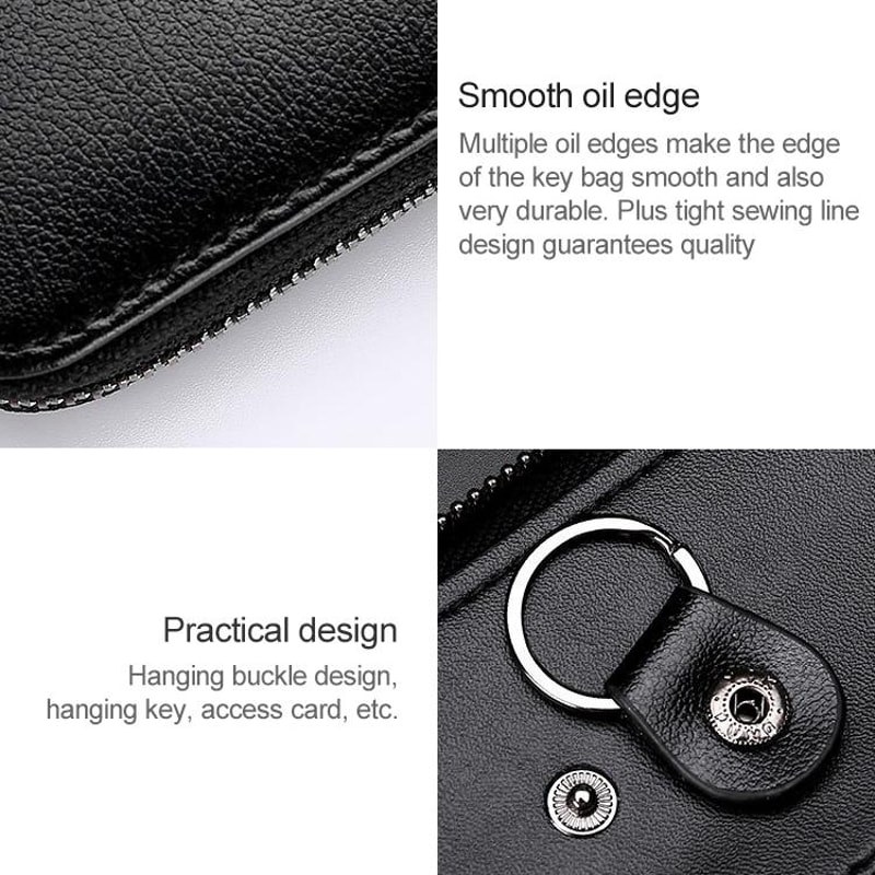 Leather Key Holder Wallet Large Capacity Zip Key Case Card Organizer 5