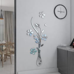 reflective 3d vase mirror wall stickers set for modern home decor