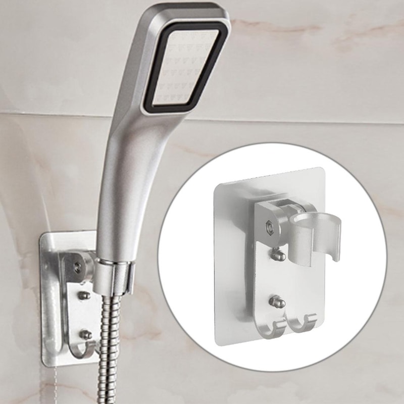 Premium Space Aluminum Adjustable Shower Head Holder No Drill Adhesive Wall Mount Bracket 0