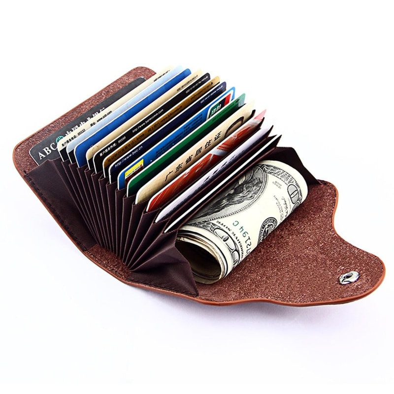 KB39 Elegant Genuine Leather Card Holder and Accordion Wallet Brown