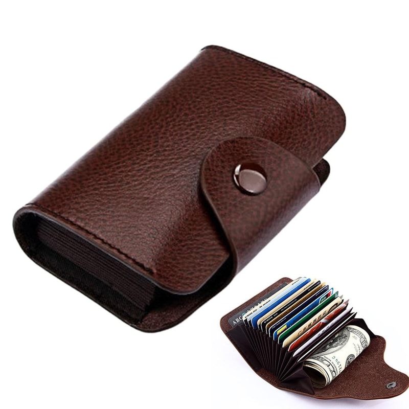 KB39 Elegant Genuine Leather Card Holder and Accordion Wallet Brown