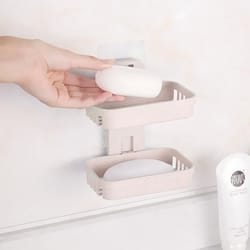 double deck wall mounted soap holder adhesive bathroom shelf