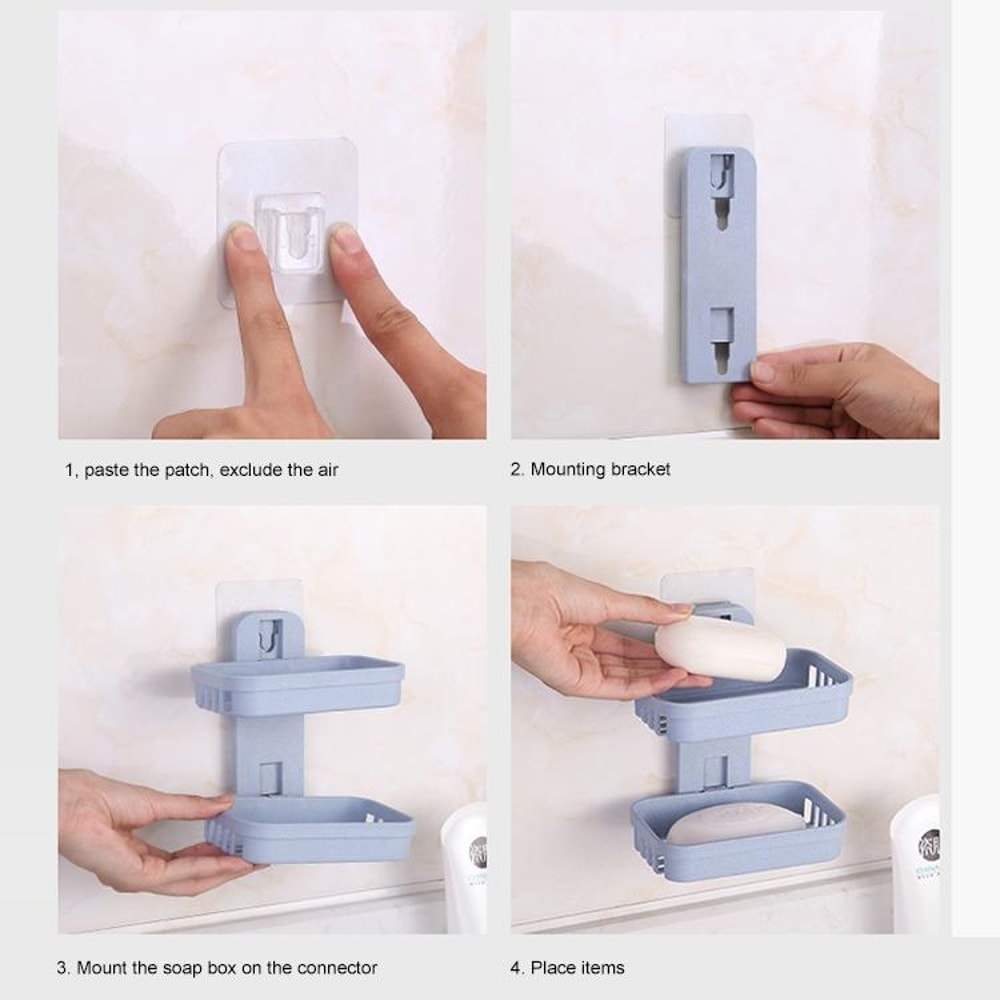 Double Deck Wall Mounted Soap Holder Adhesive Bathroom Shelf