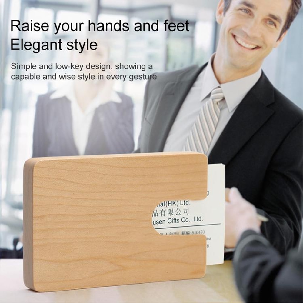 Maple U-Shaped Wooden Business Card Holder Slim Credit Card and ID Case Organizer