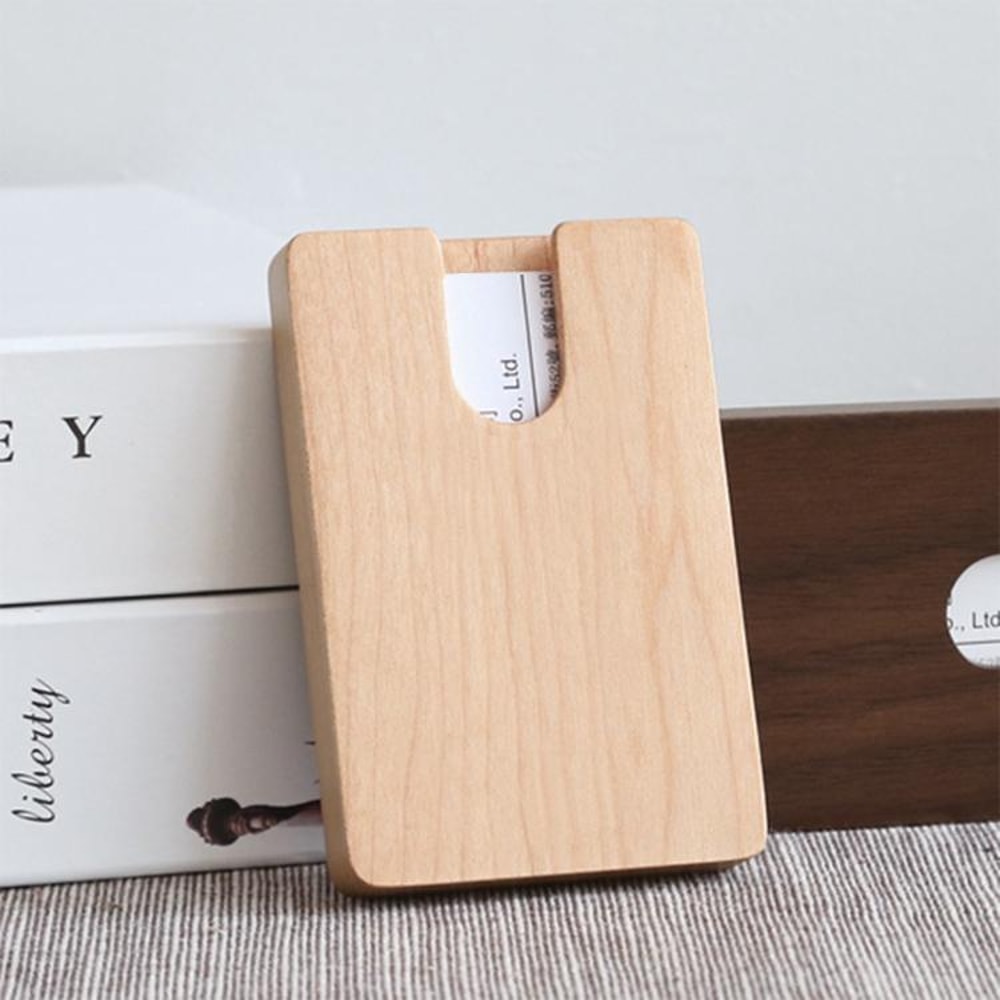 Maple U-Shaped Wooden Business Card Holder Slim Credit Card and ID Case Organizer
