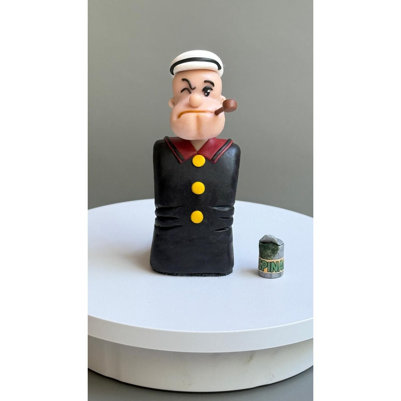 Popeye The Sailor Man Polymer Clay Bust Handmade Cartoon Figurine With Spinach Can Base 0