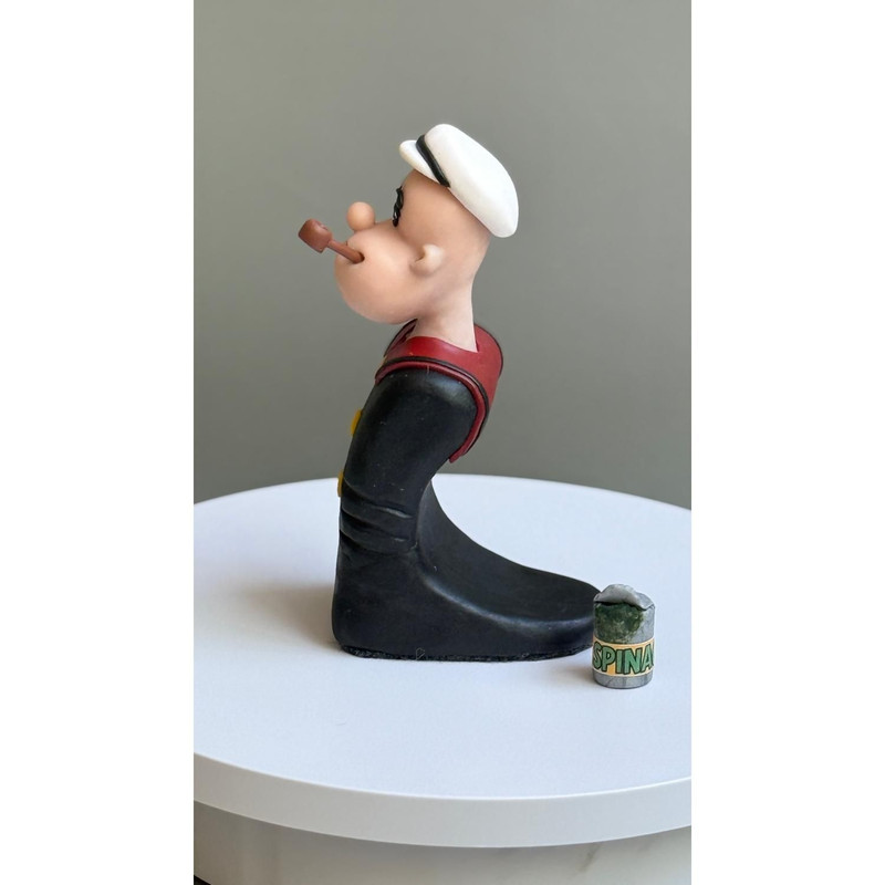 Popeye The Sailor Man Polymer Clay Bust Handmade Cartoon Figurine With Spinach Can Base 1