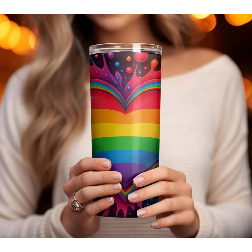 Pride Heart Tumbler Wrap 20oz Skinny Tumbler Design Rainbow Tumbler LGBTQ Pride Month Tumbler Wrap 3