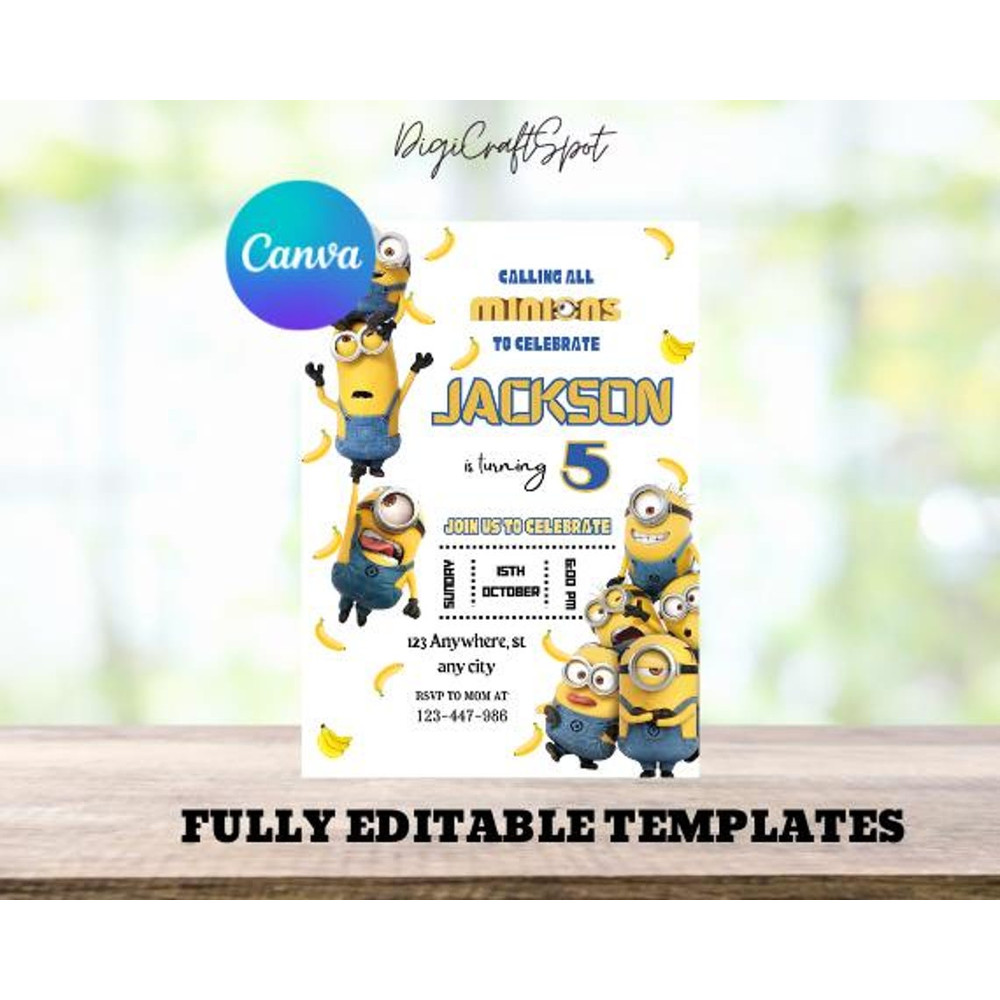 Editable Minions Yellow Birthday Invitation Template Calling All The Minions Birthday Party Kid Bir 5