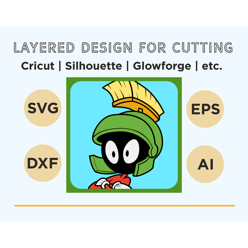 Layered Design Of Marvin The Martian For Paper And Laser Cutting Machines Shadow Box SVG Cricut Mar 5