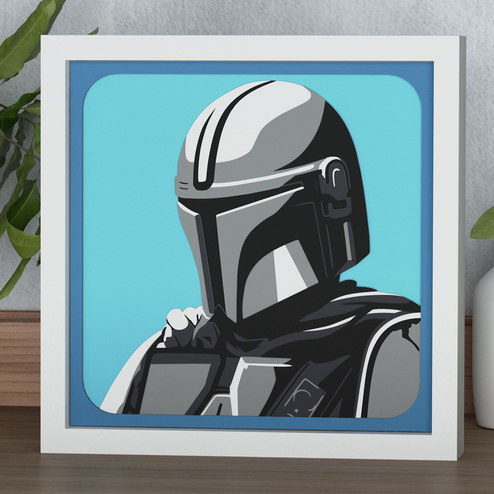 Layered Design Of Mandalorian For Paper And Laser Cutting Machines Shadow Box SVG Cricut Mandaloria 0