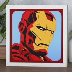 layered design of iron man for paper and laser cutting machines. shadow box svg cricut iron man