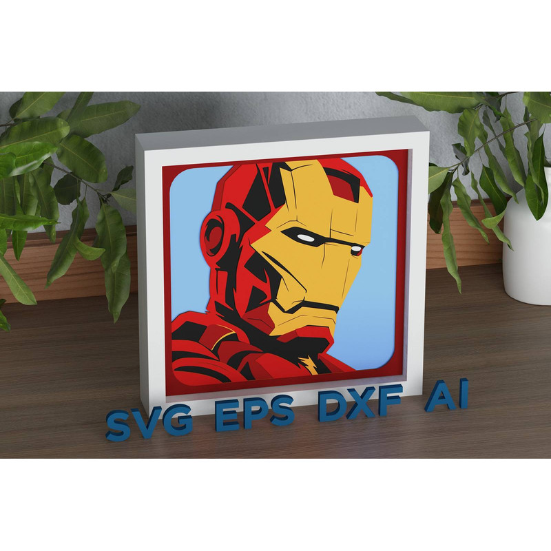 Layered Design Of Iron Man For Paper And Laser Cutting Machines Shadow Box SVG Cricut Iron Man 4