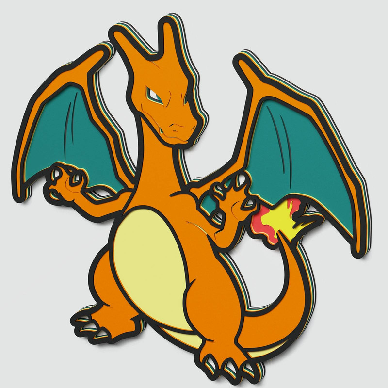 Layered Design Of Charizard Pokemon For Paper And Laser Cutting Machines Charizard Pokemon SVG Cric 1