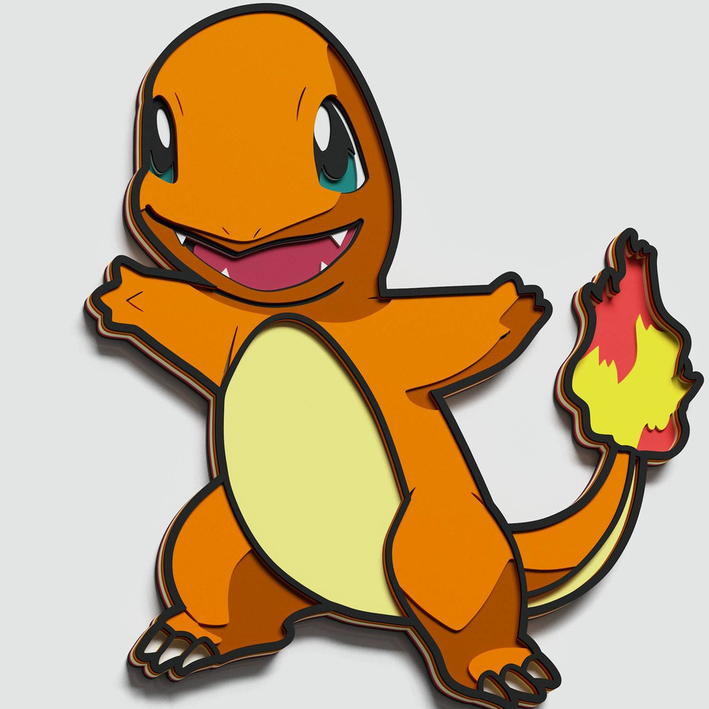 Layered Design Of Charmander Pokemon For Paper And Laser Cutting Machines Charizard Charmander SVG  0