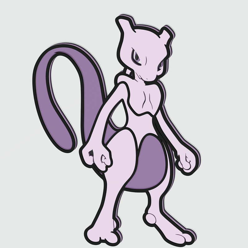 Layered Design Of Mewtwo Pokemon For Paper And Laser Cutting Machines Mewtwo Pokemon SVG Cricut Cut 1