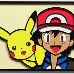 layered design of pikachu and ash for paper and laser cutting machines. pikachu pokemon svg cricut cut out file