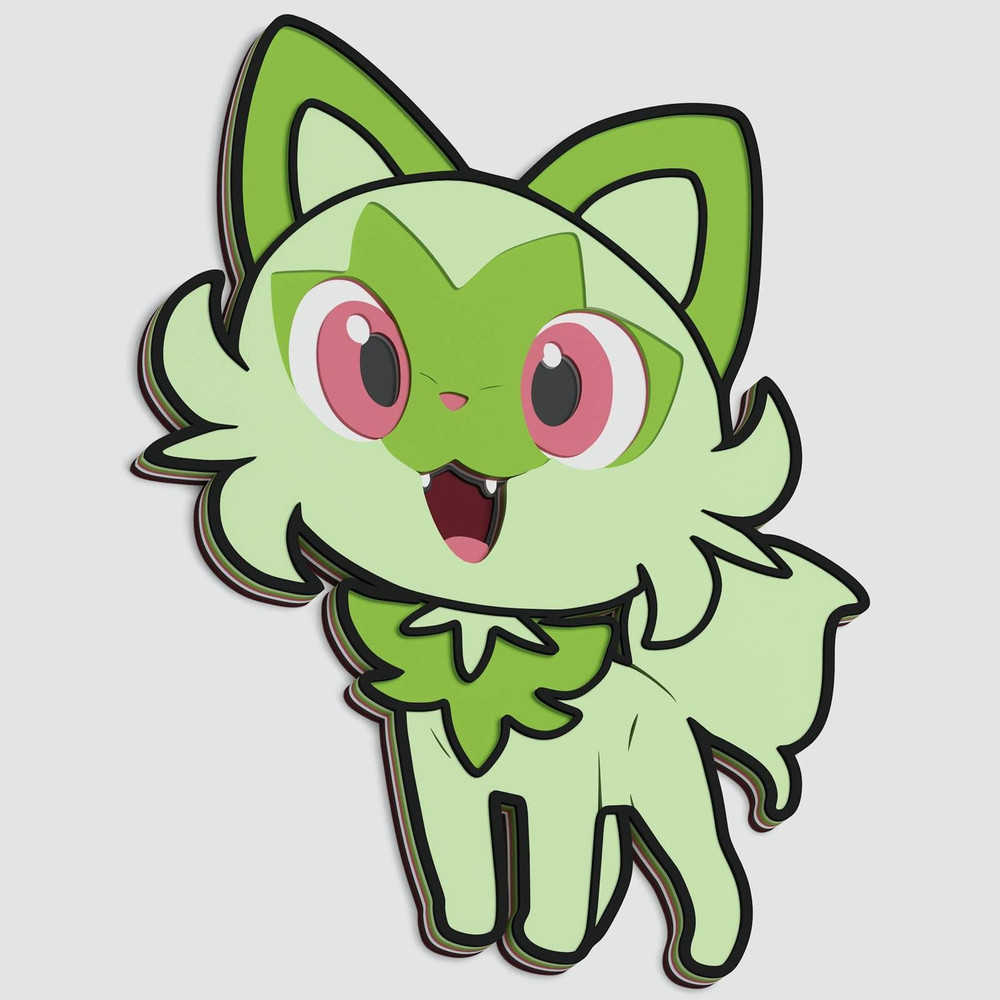 Layered Design Of Sprigatito Pokemon For Paper And Laser Cutting Machines Sprigatito Pokemon SVG Cr 0
