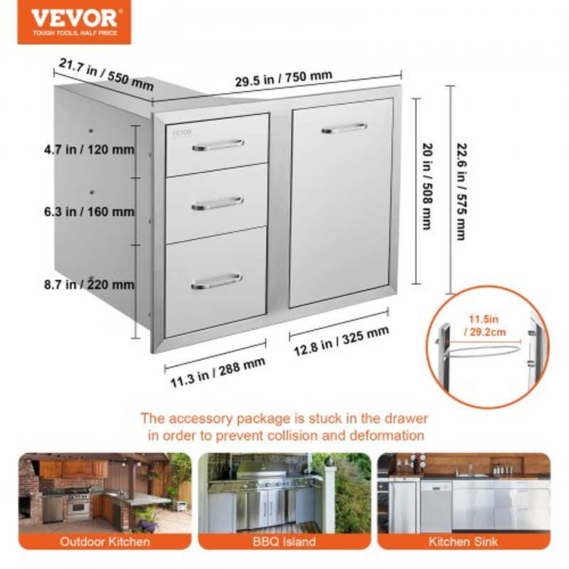 BBQ Island Storage Drawer Combo 295 W X 226 H Stainless Steel Outdoor Kitchen Organizer With Propan 7
