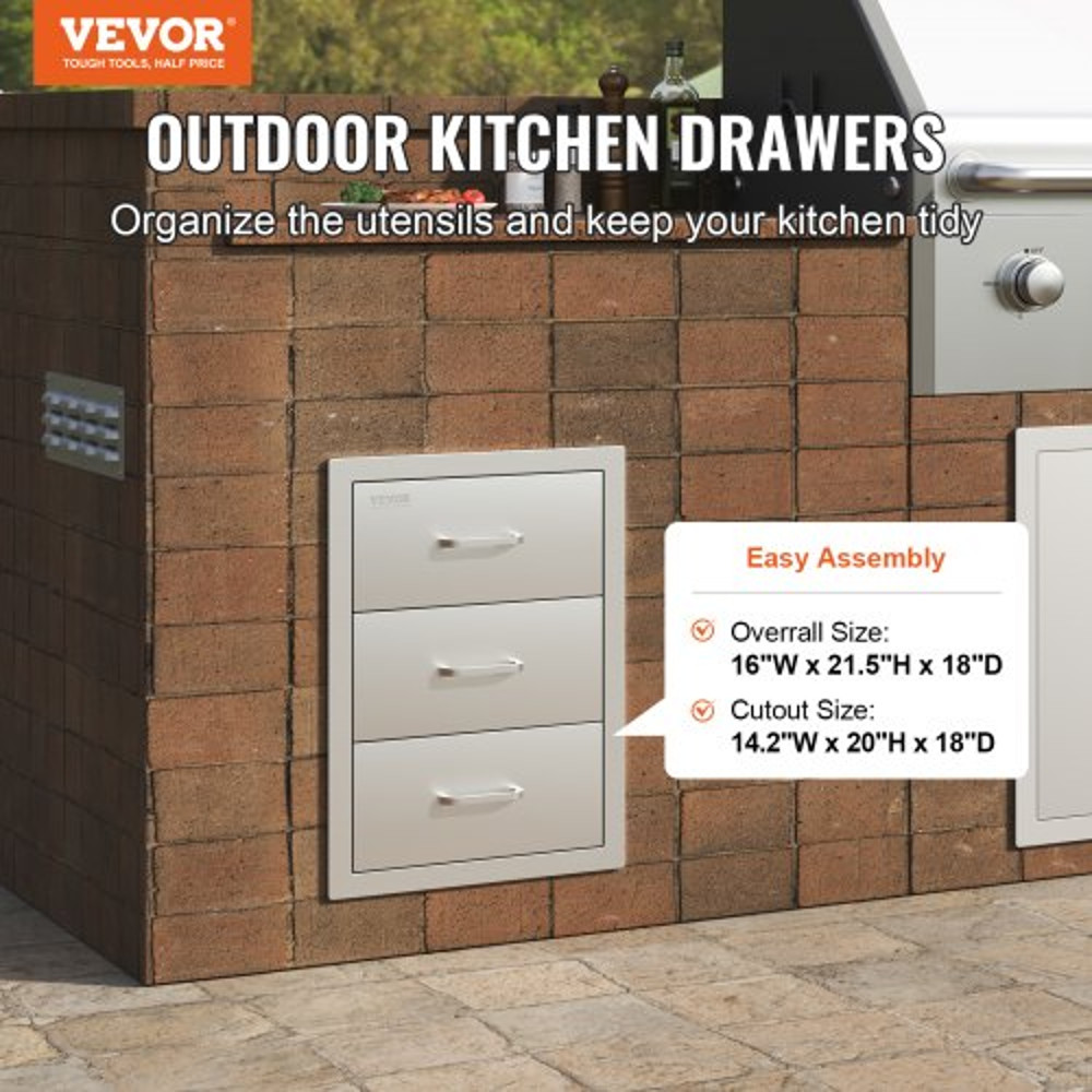 16 X 215 Stainless Steel 201 BBQ Drawer TripleTier Outdoor Kitchen Storage Chest Of Drawers For Gri 3