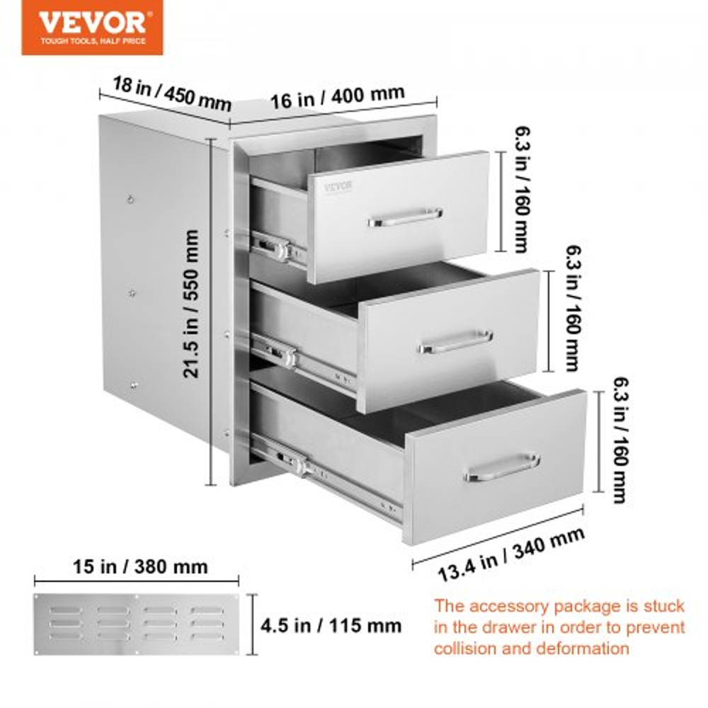 16 X 215 Stainless Steel 201 BBQ Drawer TripleTier Outdoor Kitchen Storage Chest Of Drawers For Gri 8