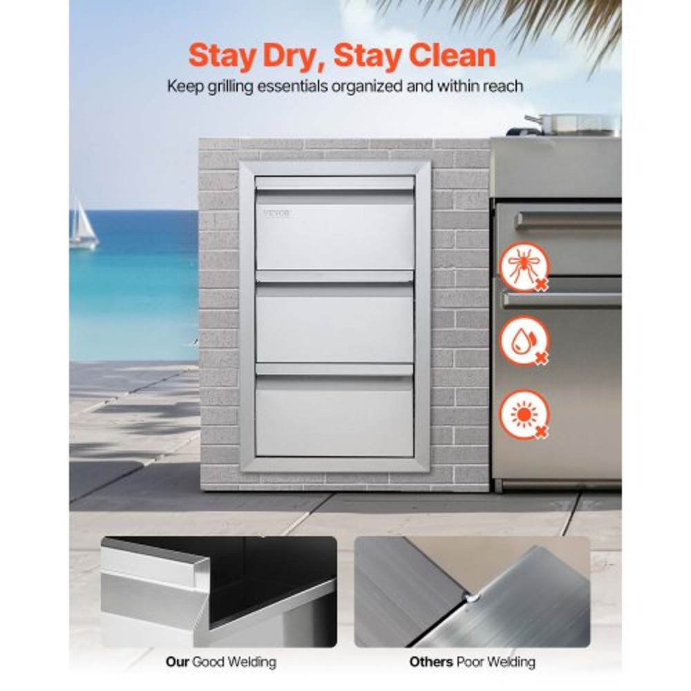Outdoor Kitchen Drawers 15W X 254H Stainless Steel BBQ Island Storage With Flush Mount Design 3