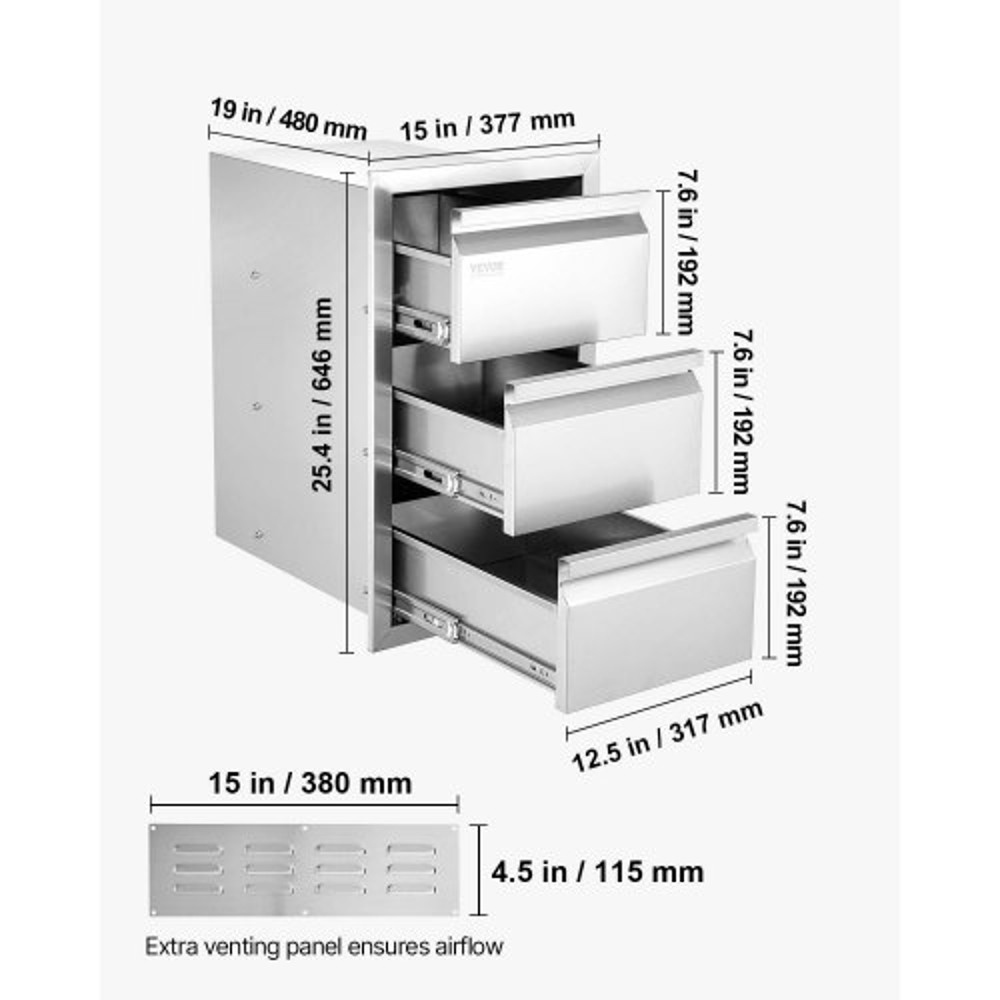 Outdoor Kitchen Drawers 15W X 254H Stainless Steel BBQ Island Storage With Flush Mount Design 7