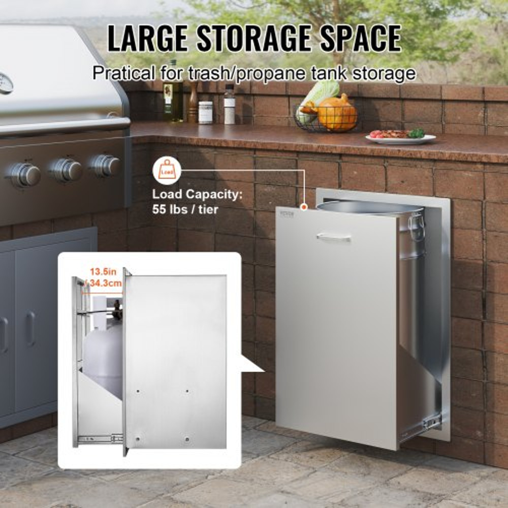 Stainless Steel Trash Drawer For Outdoor Kitchens 197W X 29H VEVOR PullOut Bin With Cover Perfect F