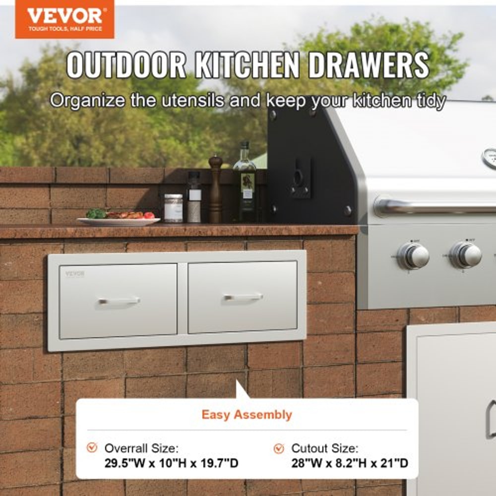 Outdoor Kitchen Drawers 295 Wide Stainless Steel Horizontal Double BBQ Access Drawers With Smooth S 2