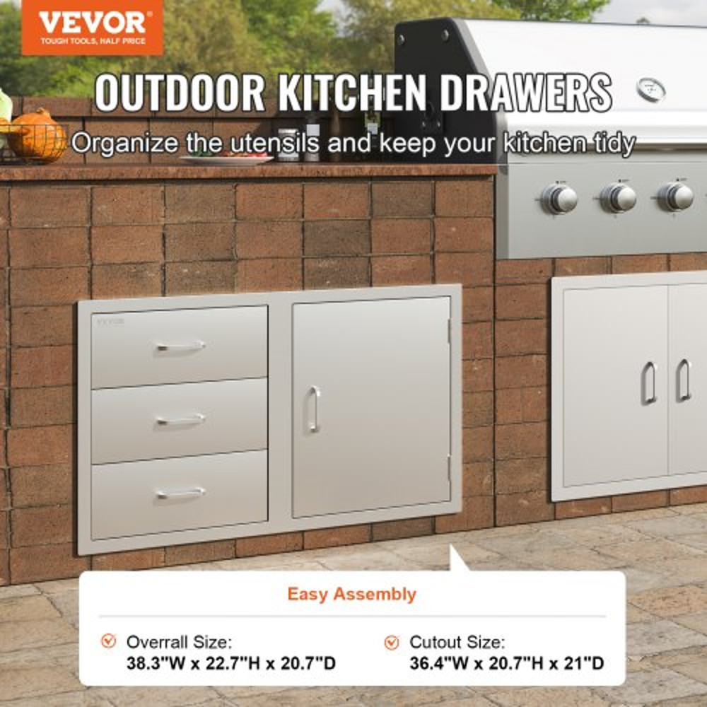 Outdoor Kitchen Drawer Combo 383W Stainless Steel Triple Drawers With Side Access Door For BBQ Isla 2
