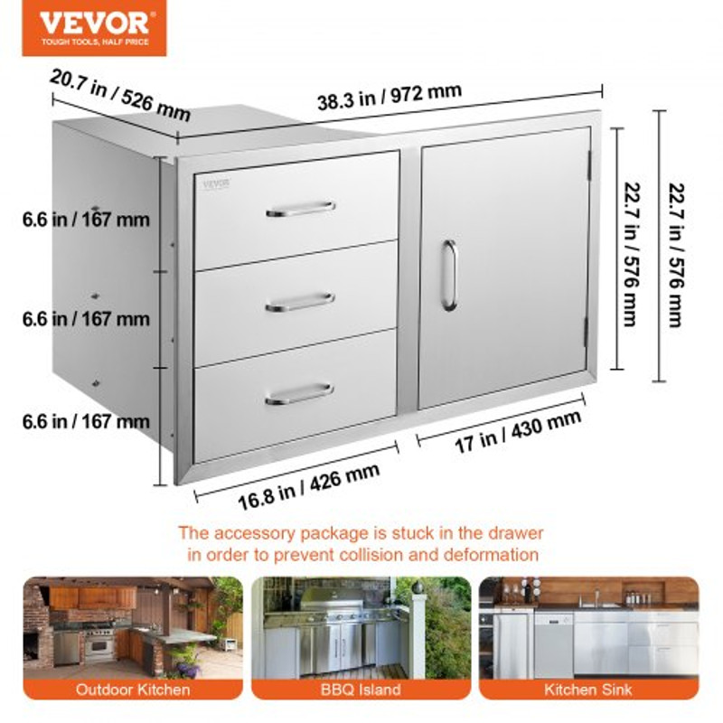 Outdoor Kitchen Drawer Combo 383W Stainless Steel Triple Drawers With Side Access Door For BBQ Isla 7