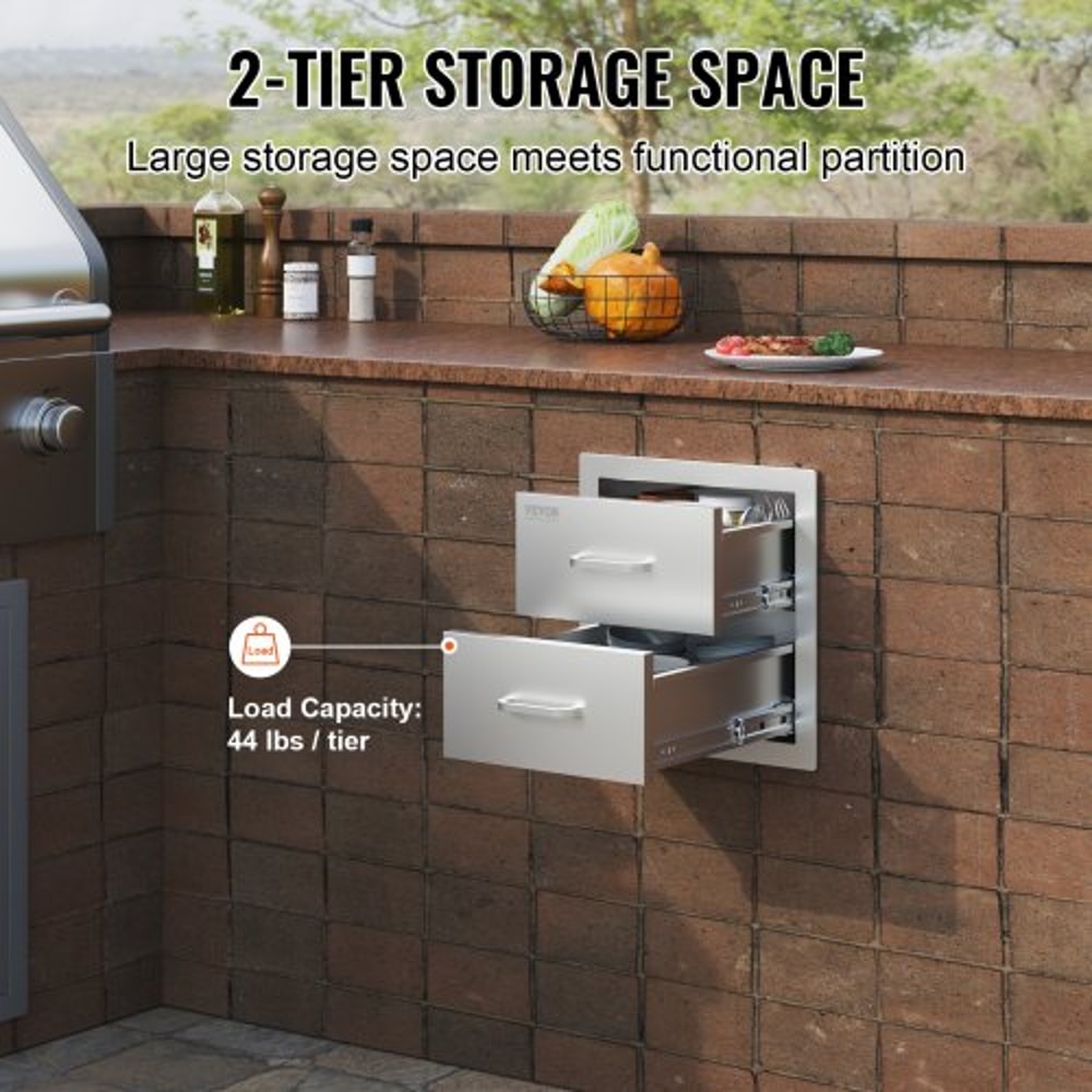 Outdoor Kitchen Drawers Stainless Steel BBQ Island Storage With Smooth Sliding Rails Handle 3