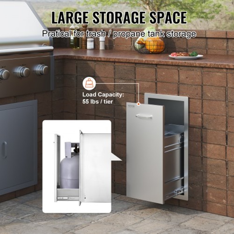 Outdoor Kitchen Trash Drawer Stainless Steel PullOut Bin For Grill Station HeavyDuty Roll Out Tras 3