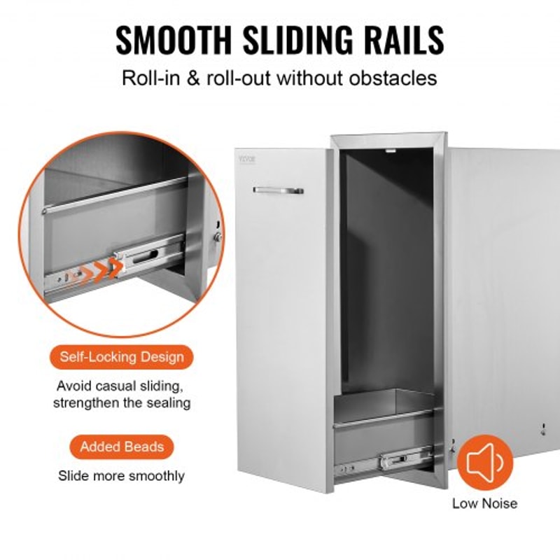 Outdoor Kitchen Trash Drawer Stainless Steel PullOut Bin For Grill Station HeavyDuty Roll Out Tras 5