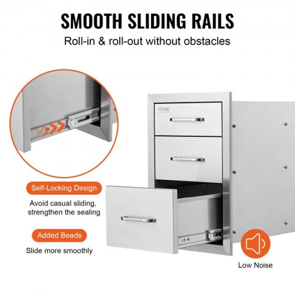 Outdoor Kitchen Drawers HeavyDuty Stainless Steel Triple Storage With Handle 5