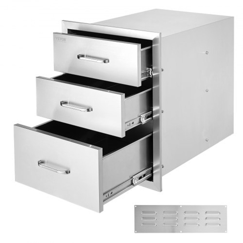 Stainless Steel Outdoor Kitchen BBQ Drawers Triple Access Chrome Handle Trash Drawer For Builtin BB 0