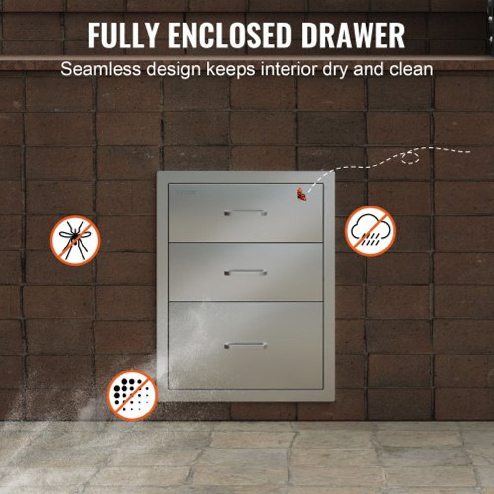 Stainless Steel Outdoor Kitchen BBQ Drawers Triple Access Chrome Handle Trash Drawer For Builtin BB 5