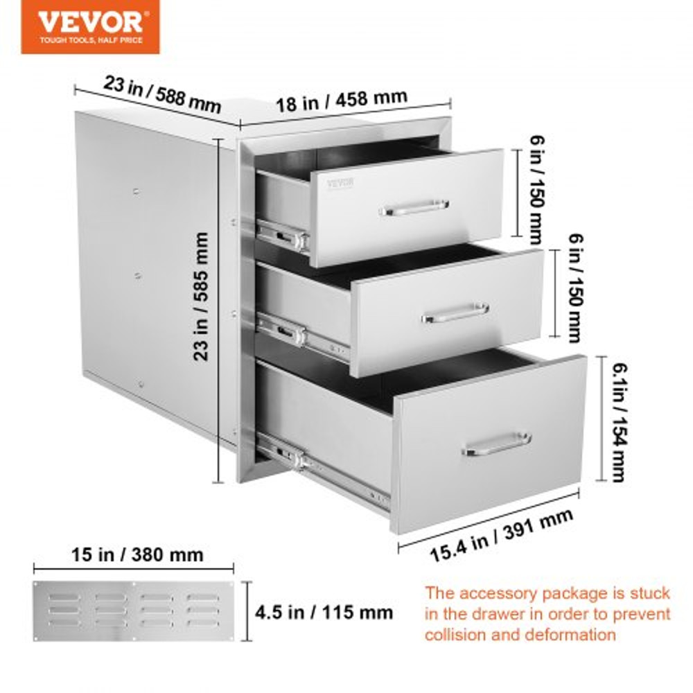 Stainless Steel Outdoor Kitchen BBQ Drawers Triple Access Chrome Handle Trash Drawer For Builtin BB 10