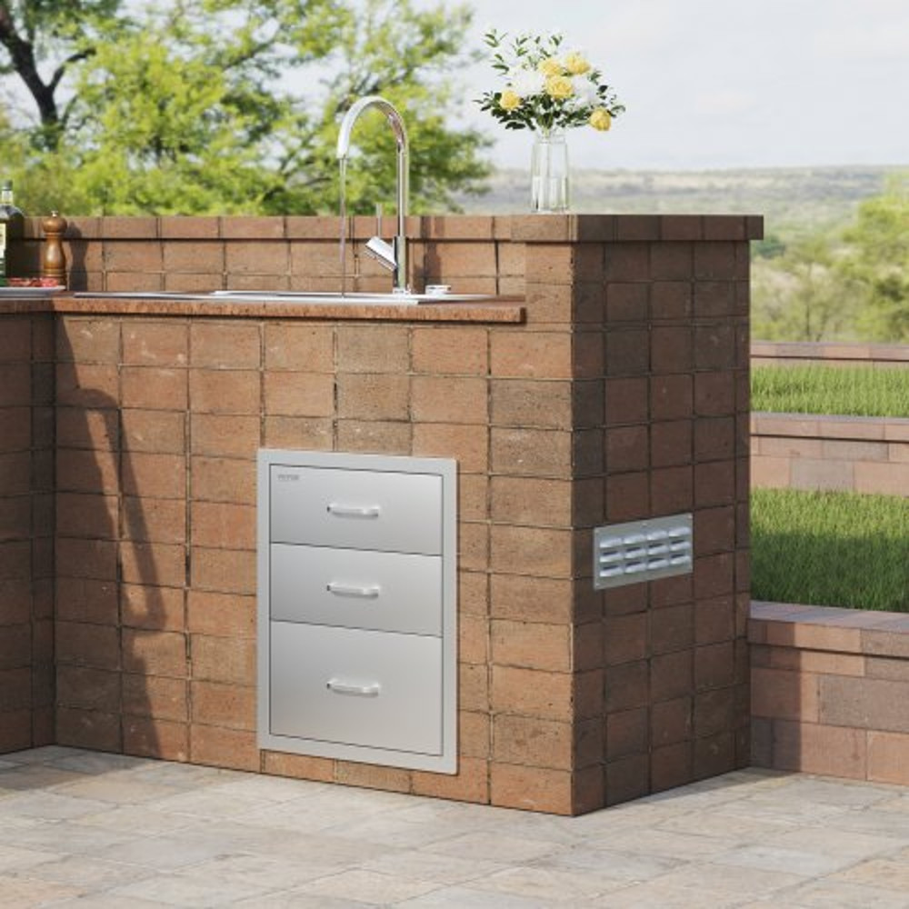 Stainless Steel Outdoor Kitchen BBQ Drawers Triple Access Chrome Handle Trash Drawer For Builtin BB 6