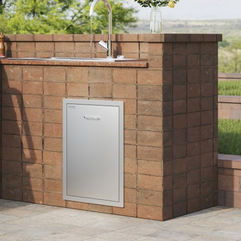 Stainless Steel Pull Out Trash Drawer, Outdoor BBQ Island Trash Bin with Smooth Rails & Handle, Raised Style Pull-Out