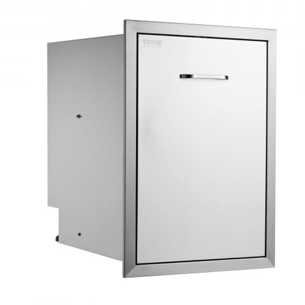 Stainless Steel Pull Out Trash Drawer, Outdoor BBQ Island Trash Bin with Smooth Rails & Handle, Raised Style Pull-Out