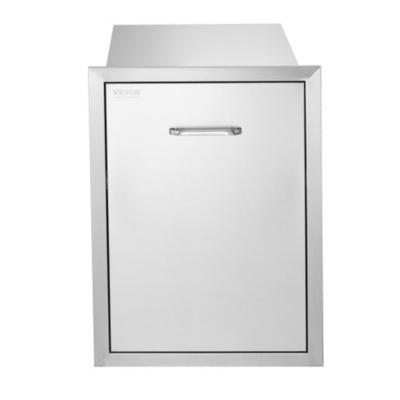 Stainless Steel Pull Out Trash Drawer, Outdoor BBQ Island Trash Bin with Smooth Rails & Handle, Raised Style Pull-Out