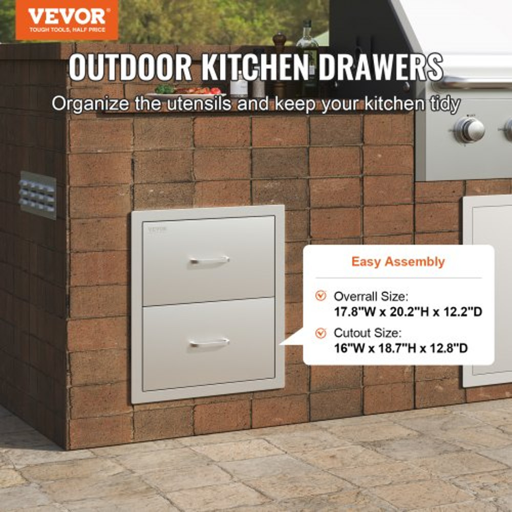 Flush Mount Double BBQ Island Drawers Outdoor Kitchen Drawers Stainless Steel Storage For Grill Sta 1