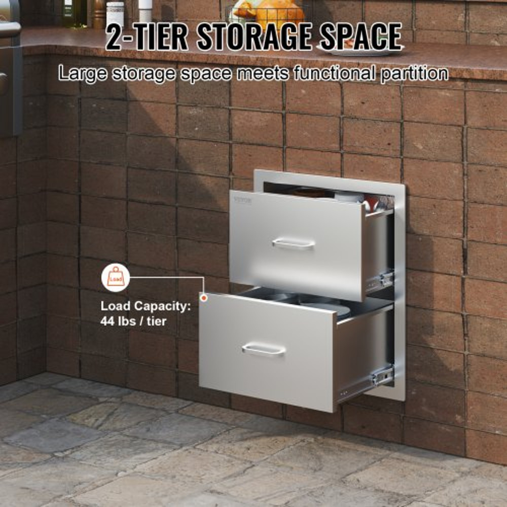 Flush Mount Double BBQ Island Drawers Outdoor Kitchen Drawers Stainless Steel Storage For Grill Sta 2