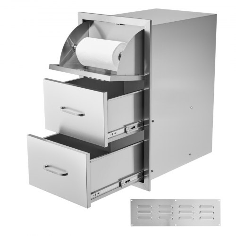 Outdoor Kitchen BBQ Island Drawers Stainless Steel Double Access Storage With Builtin Paper Towel H 0